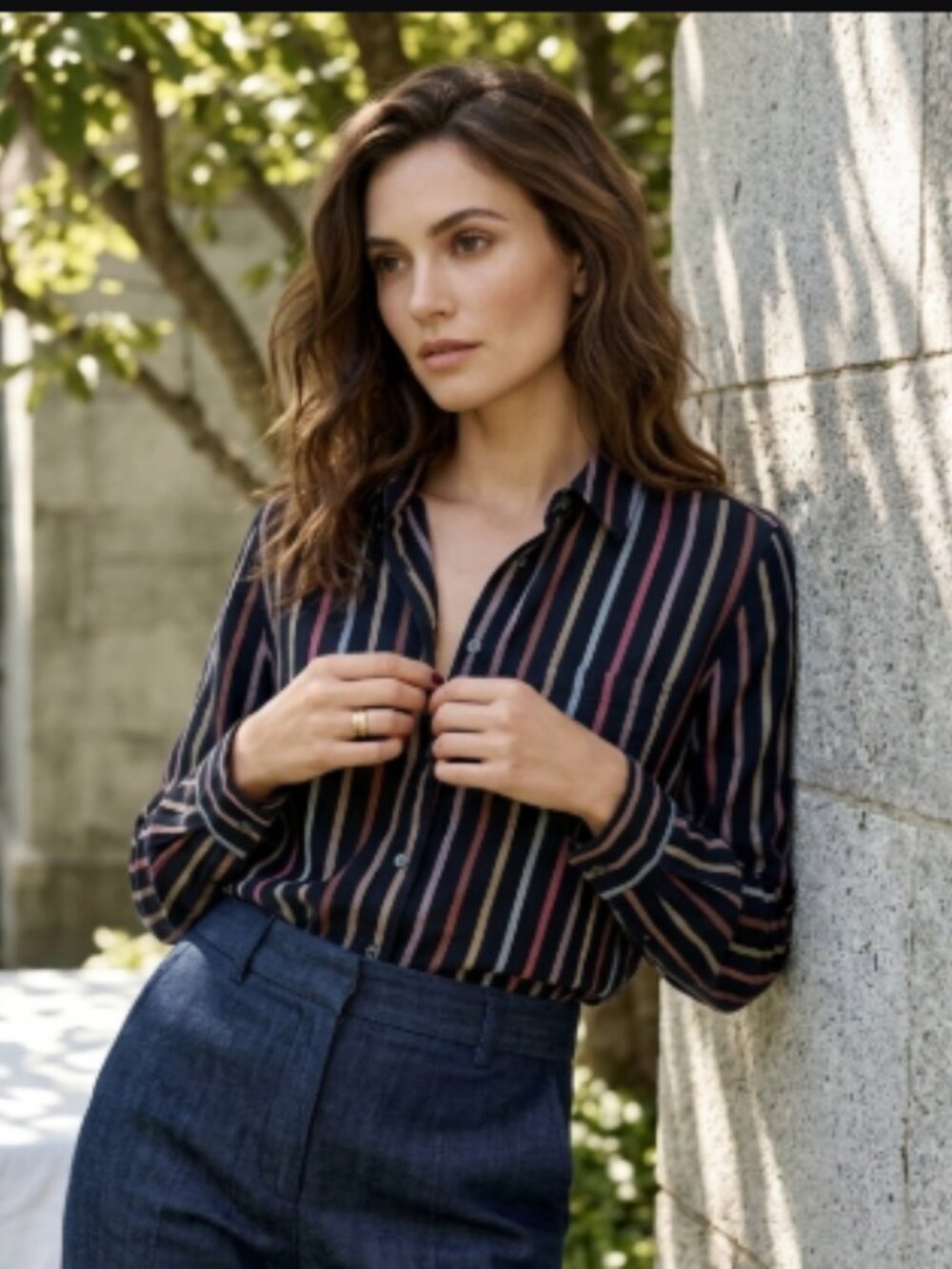 Vtg Christopher & Banks 90s Muted Stripe Cotton Button Down Blouse S